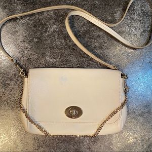Coach Bag Purse Crossbody White Gold Chain Clutch